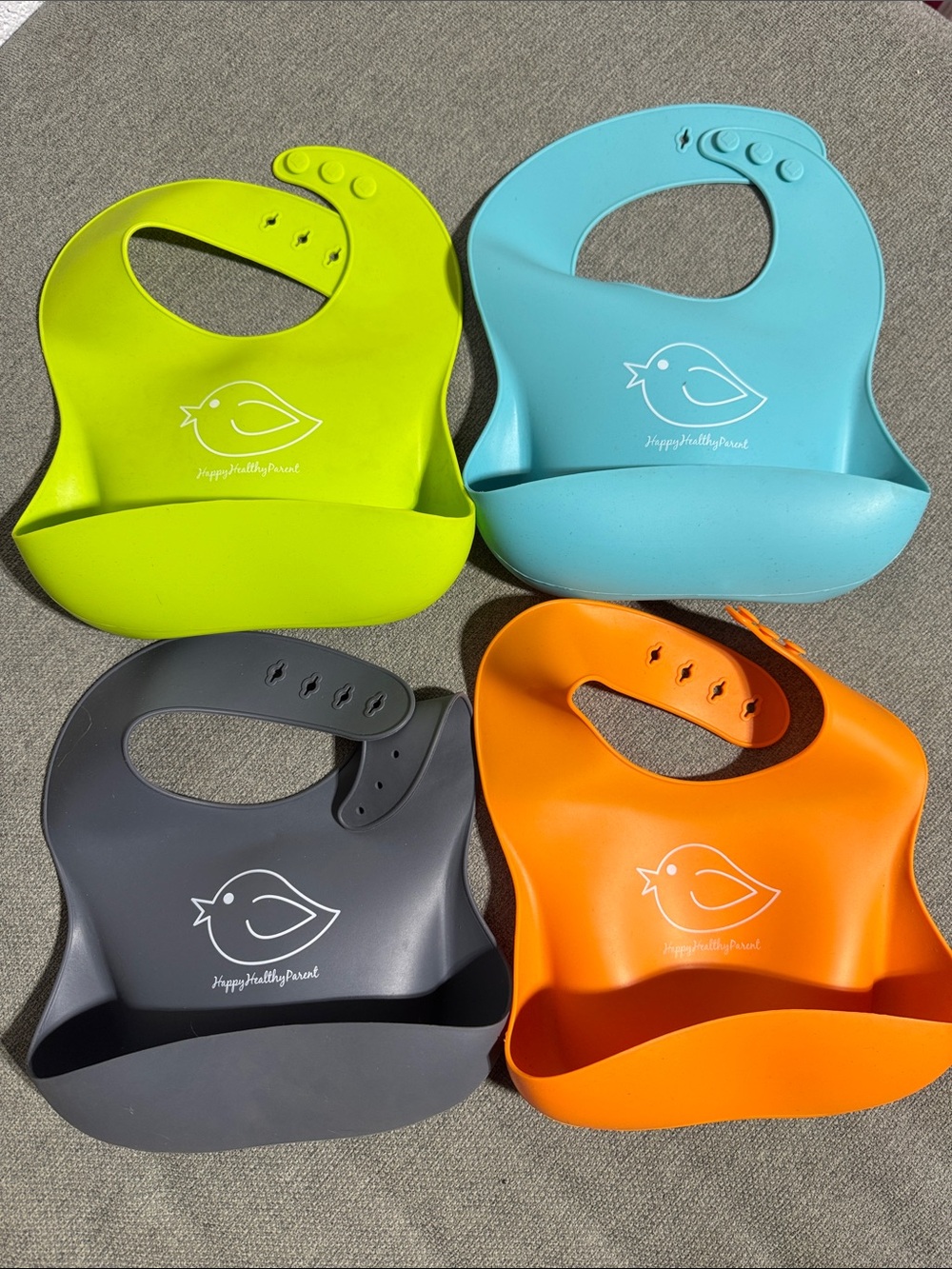 Silicone Baby Bib - Blue, Green, Gray, Orange